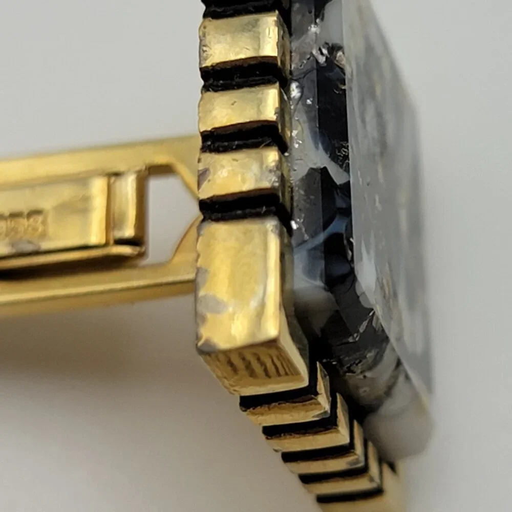 Mid Century Gold Tone Multicolor Square Cufflinks 22mm Murano Glass Style Art